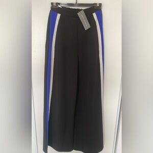 French Connection Black Wide Leg Pants with Blue and White Stripes